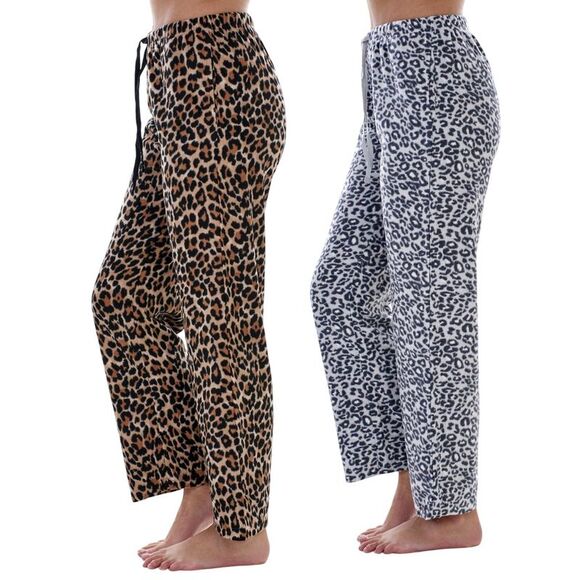 Keanu Womens/Ladies Fleece Leopard Print Lounge Pants (Pack of 2) / Multicolored - Picture 2 of 5
